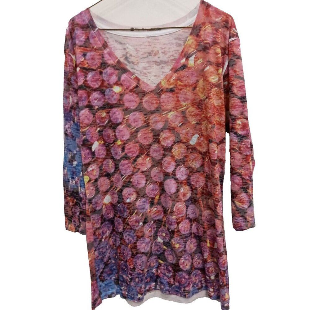 Vintage Highway Wearable Art Tunic Top Size XL Pink Abstract Burnout 3/4 Sleeve